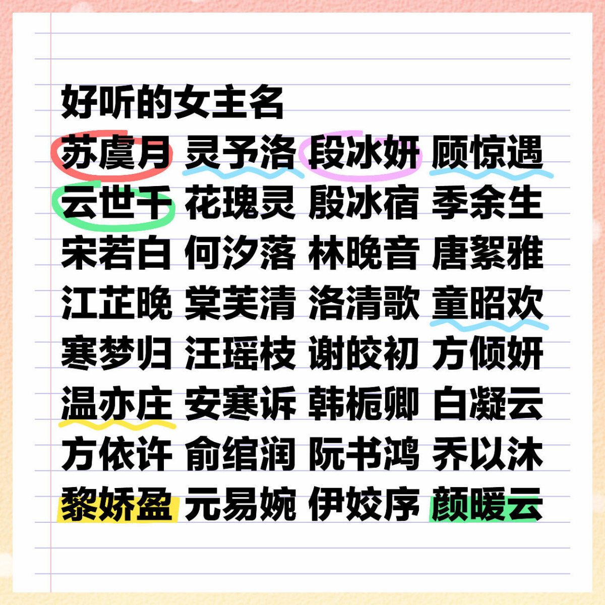 好听的小说女主角名字大全集
