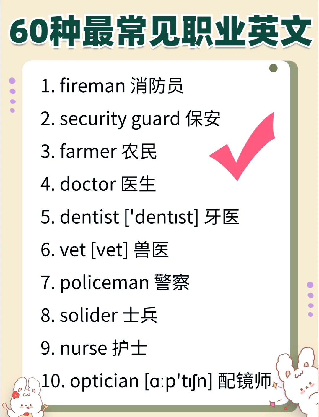 关于职业的英语单词er结尾